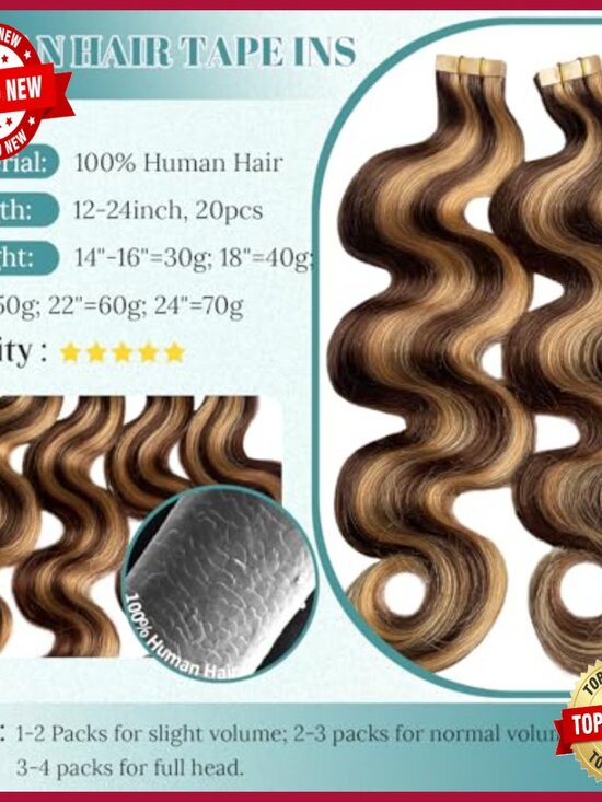 22 Inch Human Hair Tape In Extensions 20pcs Body Wave Seamless Weft main image 6